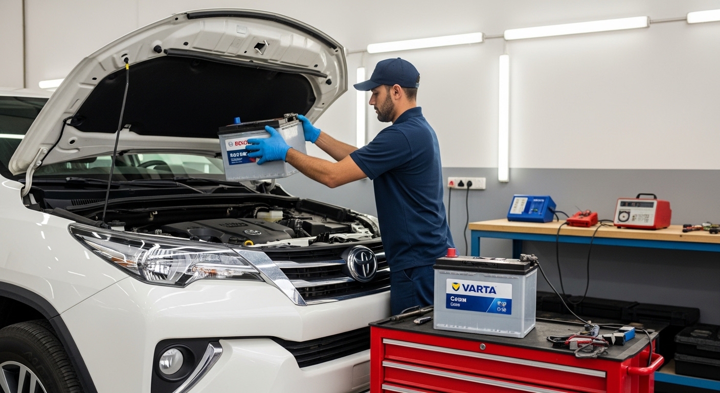 Battery Replacement Abu Dhabi — Al Sham Palace Auto Car Service, Mohamed Bin Zayed City, UAE (lat 24.3338632, lng 54.5345258)
