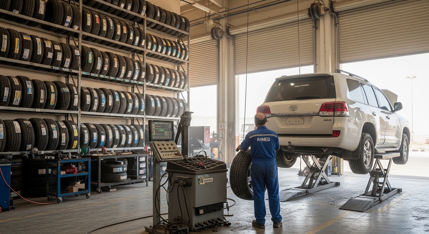 Tyre Services Abu Dhabi — Al Sham Palace Auto Car Service, Mohamed Bin Zayed City, UAE (lat 24.3338632, lng 54.5345258)